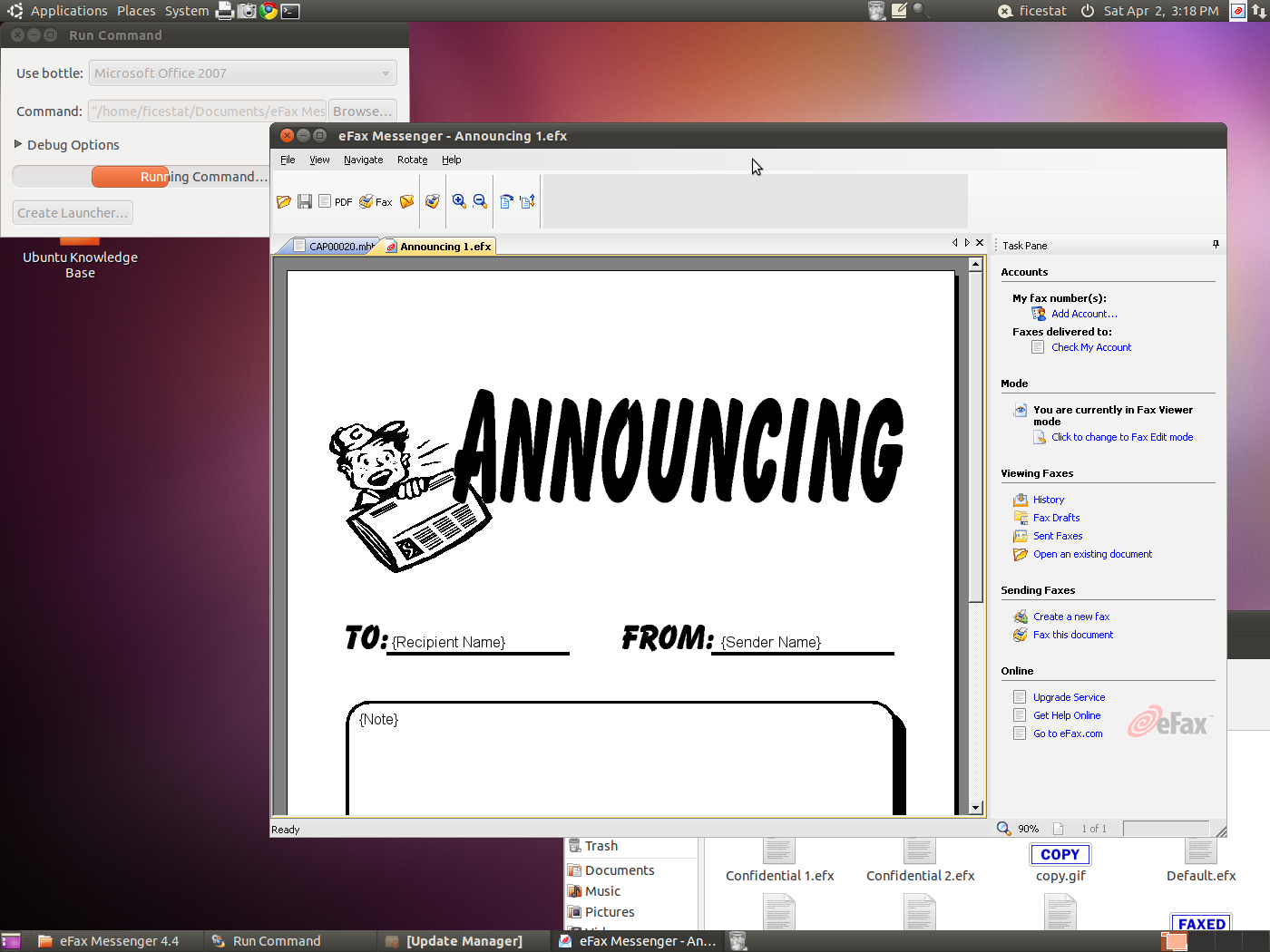 efax messenger desktop layout