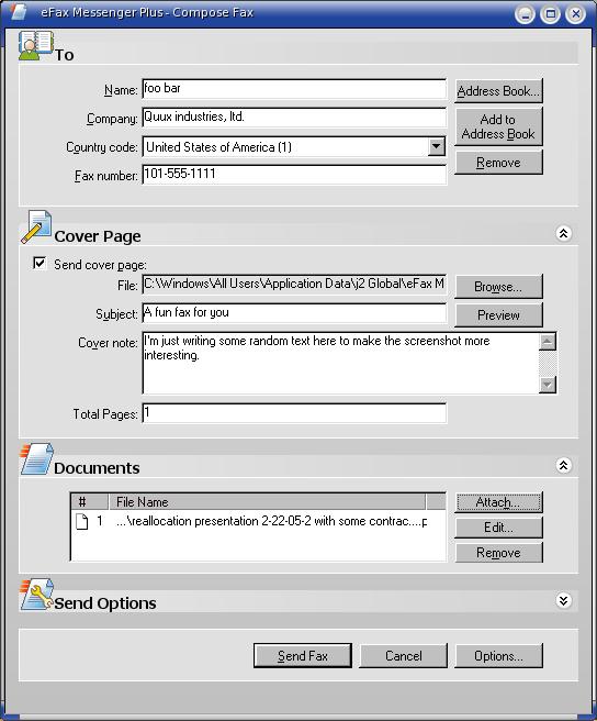 efax messenger desktop layout